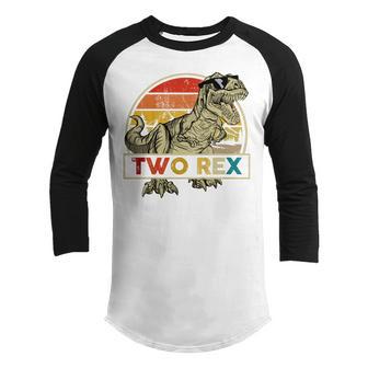 Kids Two Rex 2Nd Birthday Boys Second Dinosaur 2 Year Old Youth Raglan Shirt - Thegiftio UK