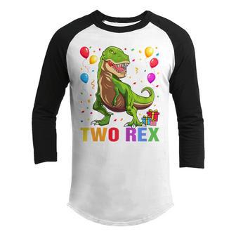 Kids Two Rex 2Nd Birthday Gift Second Dinosaur 2 Year Old Youth Raglan Shirt - Thegiftio UK