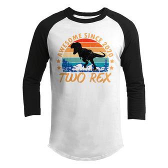 Kids Two Rex 2Nd Birthday Gifts Second Dinosaur 2 Year Old Retro Youth Raglan Shirt - Thegiftio UK