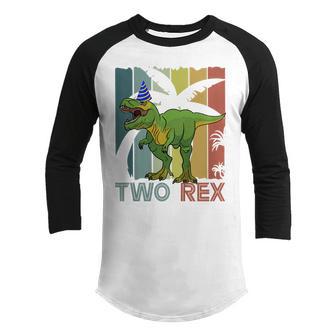 Kids Two Rex Vintage 2Nd Birthday Second Dinosaur 2 Year Old Youth Raglan Shirt - Thegiftio UK