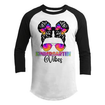 Kindergarten Vibes Messy Bun Girl Back To School First Day Youth Raglan Shirt - Thegiftio UK