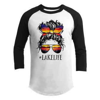 Lake Life Messy Bun Hair Girl Retro Lake Summer Youth Raglan Shirt - Thegiftio UK