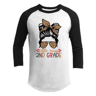 Little Miss 2Nd Grade Messy Bun Leopard Back To School Youth Raglan Shirt - Seseable