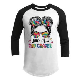 Little Miss 2Nd Grader Tie Dye Messy Bun 2Nd Grade Youth Raglan Shirt - Thegiftio UK
