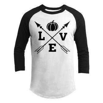 Love Halloween Pumpkin Autumn Fall Thanksgiving Girls Womens Youth Raglan Shirt - Thegiftio UK