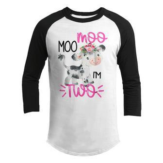 Moo Moo Im Two Funny Cow Birthday Girl Birthday Party Youth Raglan Shirt - Thegiftio UK