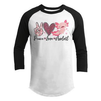 Peace Love Axolotl Heart Leopard Gift Kids Girls Nager Youth Raglan Shirt - Thegiftio UK