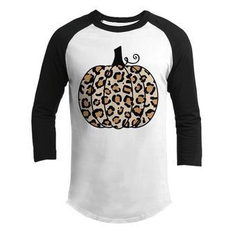 Pumpkin Leopard Print Thanksgiving Fall For Women N Girls Youth Raglan Shirt - Thegiftio UK