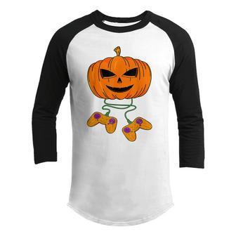Pumpkin Video Game Controller Gamer Halloween Boys Girls Men V2 Youth Raglan Shirt - Thegiftio UK