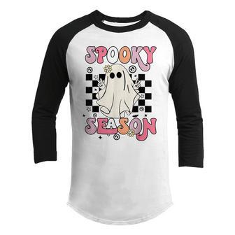 Retro Hippie Halloween Cute Ghost Spooky Season Women Kids V3 Youth Raglan Shirt - Thegiftio UK