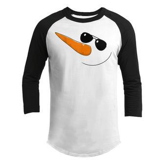 Snowman Face With Carrot Nose And Sunglasses Boys Girls Kids Youth Raglan Shirt - Thegiftio UK
