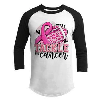 Tackle Football Pink Ribbon Breast Cancer Awareness Boys Kid V4 Youth Raglan Shirt - Thegiftio UK
