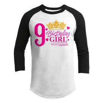 This Princess Is 9 Year Old 9Th Happy Birthday To Me Girl Youth Raglan Shirt - Thegiftio UK