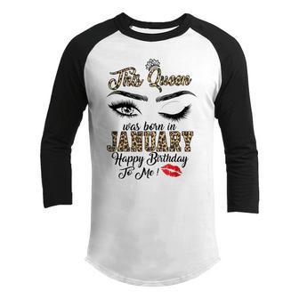 This Queen Was Born In January Leopard Birthday Women Girls Youth Raglan Shirt - Thegiftio UK