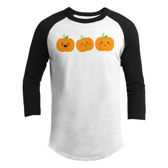 Three Cute Pumpkins For Kids Halloween And Fall Season Youth Raglan Shirt - Thegiftio UK