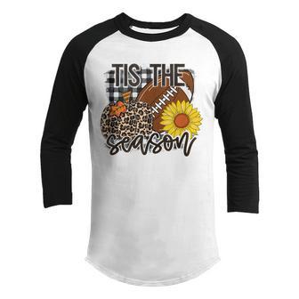 Tis The Season Fall Football Sunflower Leopard Pumpkin Youth Raglan Shirt - Thegiftio UK