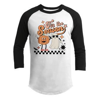 Tis The Season Halloween Ghost Pumpkin Spice Spooky Season Youth Raglan Shirt - Thegiftio UK