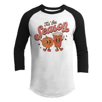 Tis The Season Pumpkin Spice Funny Fall Vibes Autumn Retro Youth Raglan Shirt - Thegiftio UK