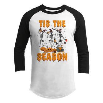 Tis The Season Pumpkin Spice Funny Fall Vibes Autumn Retro Youth Raglan Shirt - Thegiftio UK