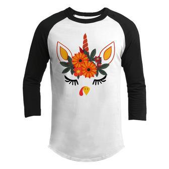 Turkey Unicorn Face Flower Thanksgiving Pilgrim Girls Kids V3 Youth Raglan Shirt - Thegiftio UK