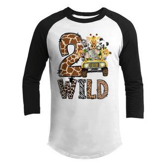 Two Wild Animal Safari 2Nd Birthday Theme Boy Girl Kids Youth Raglan Shirt - Thegiftio UK