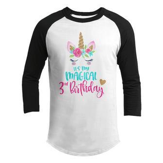 Unicorn 3Rd Birthday Party Girl 3 Years Old Youth Raglan Shirt - Thegiftio UK