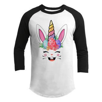 Unicorn Easter Bunny Cute Bunny Face Girls Toddlers Youth Raglan Shirt - Thegiftio UK