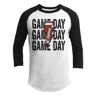 Vintage Game Day Football Lightning Bolt Funny Team Sport V2 Youth Raglan Shirt - Thegiftio UK