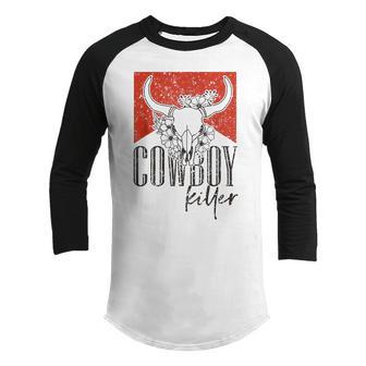 Western Cowgirl Vintage Punchy Cowboy Killers Bull Horn Youth Raglan Shirt - Thegiftio UK