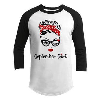 Womens September Girl Birthday Women Face Wink Eye Plaid Women Girl V2 Youth Raglan Shirt - Thegiftio UK