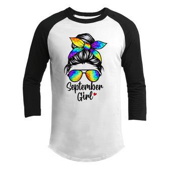Womens September Girl Birthday Women Face Wink Eye Tie Dye Bandana Youth Raglan Shirt - Thegiftio UK