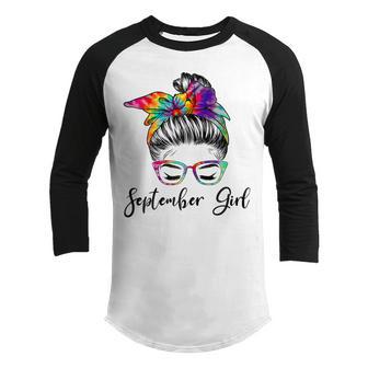 Womens September Girl Wink Eye Woman Face Was Born In September V5 Youth Raglan Shirt - Thegiftio UK