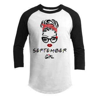 Womens September Girl Wink Eye Woman Face Wink Eyes Lady Birthday V2 Youth Raglan Shirt - Thegiftio UK