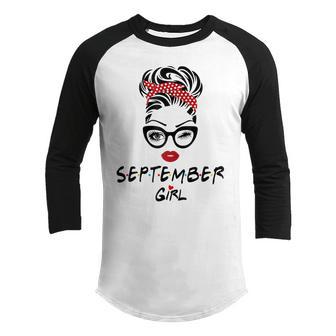 Womens September Girl Wink Eye Woman Face Wink Eyes Lady Birthday V3 Youth Raglan Shirt - Thegiftio UK