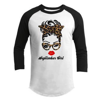 Womens September Girl Woman Face Wink Eyes Lady Face Birthday Youth Raglan Shirt - Thegiftio UK