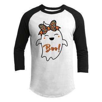 Leopard Boo Halloween Spooky Vibes Autumn Halloween Kid Youth Raglan Shirt - Thegiftio UK