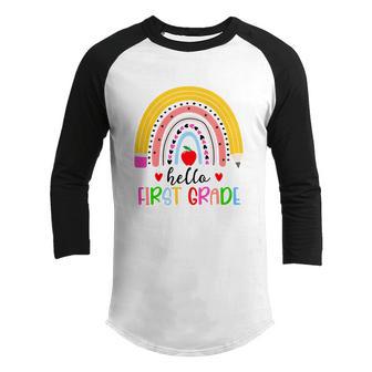 Back To School Hello First Grade Teacher Rainbow Teachers Graphic Design Printed Casual Daily Basic Youth Raglan Shirt - Thegiftio UK