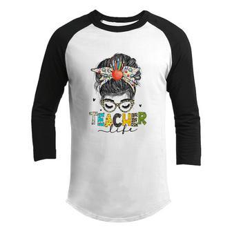 Back To School Teacher Life Messy Bun Teacher Motivational Graphic Design Printed Casual Daily Basic Youth Raglan Shirt - Thegiftio UK