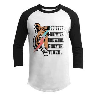 Believer Motivator Innovator Educator Teacher Tiger Back To School Graphic Design Printed Casual Daily Basic Youth Raglan Shirt - Thegiftio UK