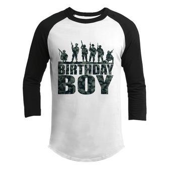 Birthday Boy Army Party Military Party Supplies Camo Green Youth Raglan Shirt - Thegiftio UK