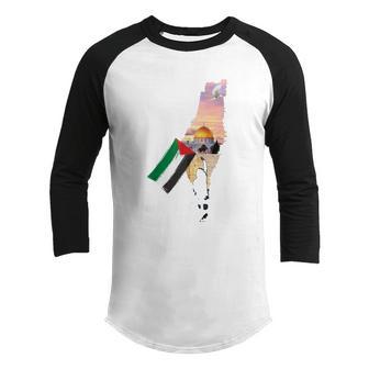 Boy Hold Palestine Flag Palestinians Map Jerusalems City Gift Graphic Design Printed Casual Daily Basic Youth Raglan Shirt - Thegiftio UK