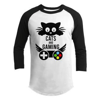 Cats And Gaming Funny Cat Lover Gamer Video Games Graphic Design Printed Casual Daily Basic Youth Raglan Shirt - Thegiftio UK