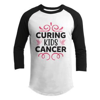 Curing Kids Cancer Butterfly Breast Cancer Graphic Design Printed Casual Daily Basic Youth Raglan Shirt - Thegiftio UK