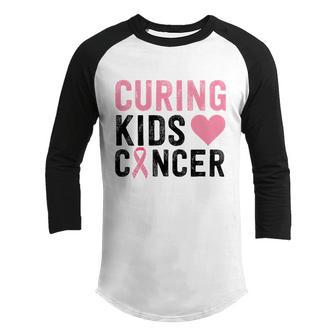 Curing Kids Cancer Heart Pink Ribbon Breast Cancer Graphic Design Printed Casual Daily Basic Youth Raglan Shirt - Thegiftio UK