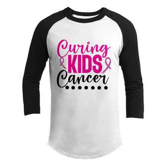 Curing Kids Cancer Pink Ribbon Breast Cancer Graphic Design Printed Casual Daily Basic Youth Raglan Shirt - Thegiftio UK