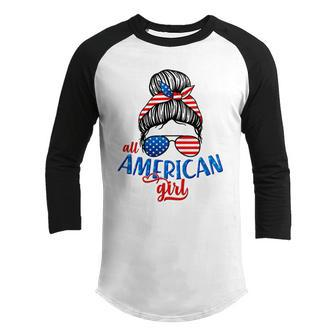 Cute All American Girl Usa Flag Youth Raglan Shirt - Monsterry