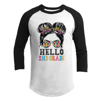 Hello 2Nd Grade Cute Messy Bun Girls Kid Back To School 2022 Funny Gift Youth Raglan Shirt - Thegiftio UK