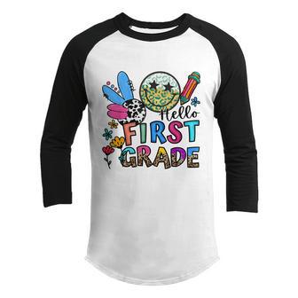 Hello First Grade Shirt 1St Grade Back To School Boy Girl Graphic Design Printed Casual Daily Basic Youth Raglan Shirt - Thegiftio UK