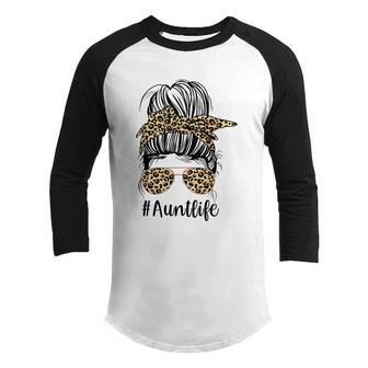 Leopard Aunties Aunt Life Funny Messy Bun Girl Mothers Day Youth Raglan Shirt - Thegiftio UK
