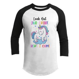 Look Out 2Nd Grade Here I Come Unicorn First Day Of School Great Gift Graphic Design Printed Casual Daily Basic Youth Raglan Shirt - Thegiftio UK